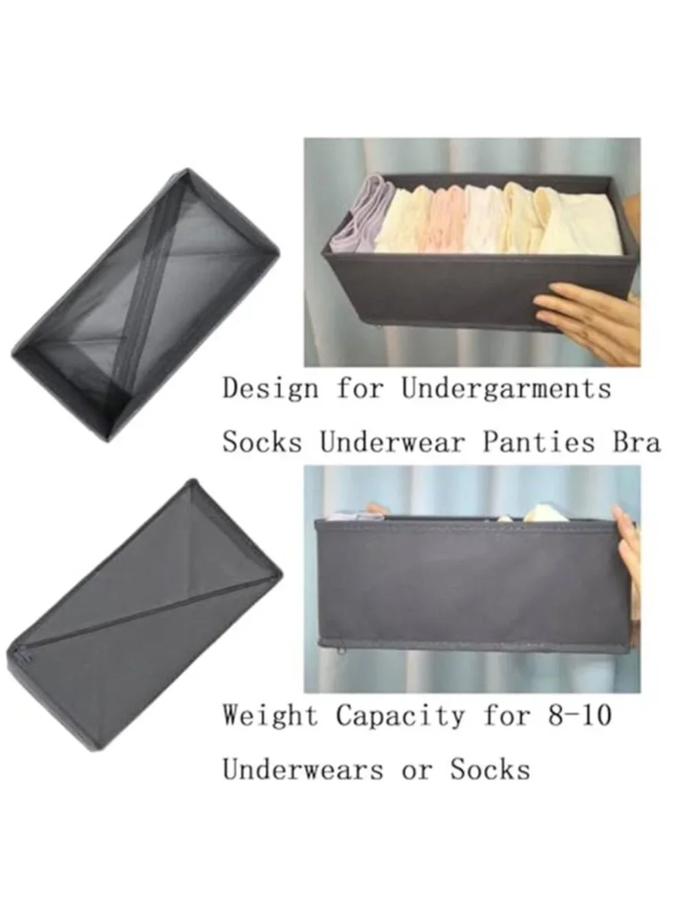 Sock Drawer Organizer 3 Pack Collapsible Fabric Storage Bins 11
